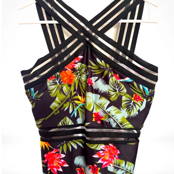 Tropical Floral Print Swimsuit Romper, Size Medium - Picture 2 of 5